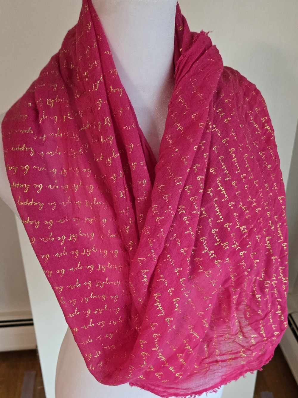 Charming Charlie Hot Pink Scarf with Gold Script Accents